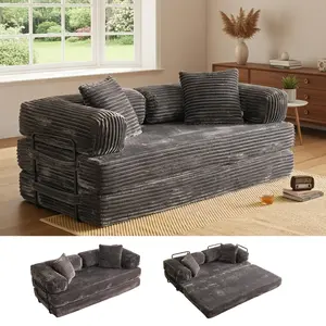 CAODOC 80in Oversized 5-in-1 Convertible Floor Couch, Plush Corduroy Folding Sofa Bed with Pillows, Pull-Out Deep-Seat Boneless Floor Lounger, Space-Saving Sofas for Living Room, Sofas Living Room
