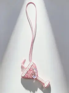 New Fashion Wine Glass Beaded Embroidery Bag Charm, Unique Handmade Print Accessory for Straw Bags and Beach Bags