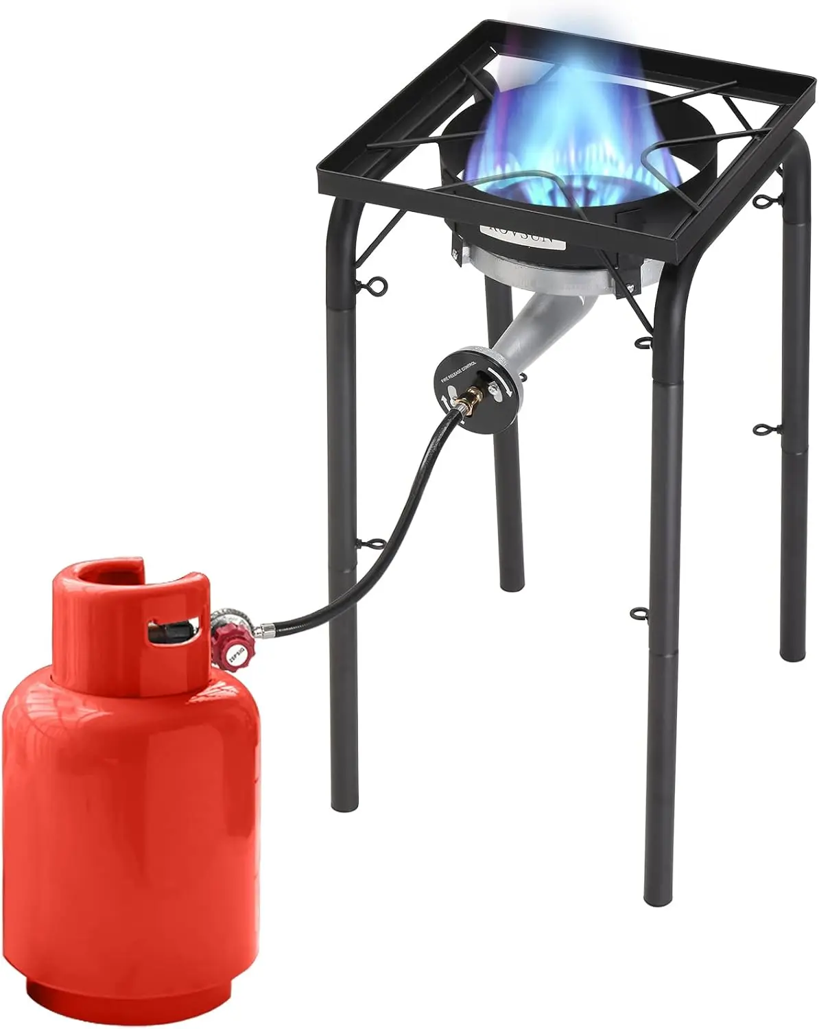 ROVSUN High Power Portable Camping Stove - 200000 BTU High Pressure Propane Single Burner, Outdoor Cooking Station with 20 PSI Regulator, Removable Feet & Adjustable Height for Home Brewing, Turkey Fry