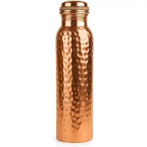 100% Pure Copper Water Bottle 34 oz (1000 ml) – Handmade Hammered Ayurvedic Drinking Bottle for Daily Hydration, Yoga & Travel