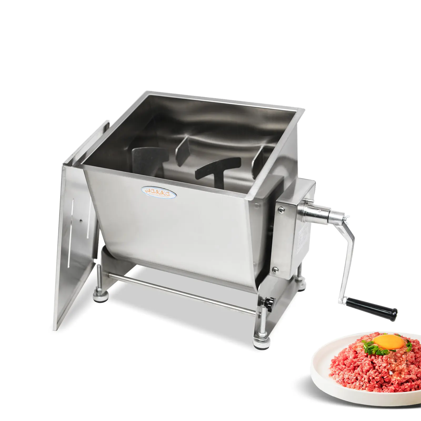 HAKKA FOOD PROCESSING Manual Meat Processor - 45 lb Tilting Food Grade Stainless Steel Tank Commercial Mixer, Manual Hand-Crank, All-Metal Gear System, 22.5L Capacity, Sausage Maker, 20.5 x 13 x 16.5 in, Motor Sold Separately