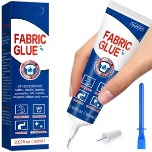 Fabric Glue for Clothing Permanent Washable, 60ML Liquid Stitch, Fabric Adhesive, Anti-Fray Check, Super No-Sew Clear Fusion Glue for All Patches, 24 Hour Dry and