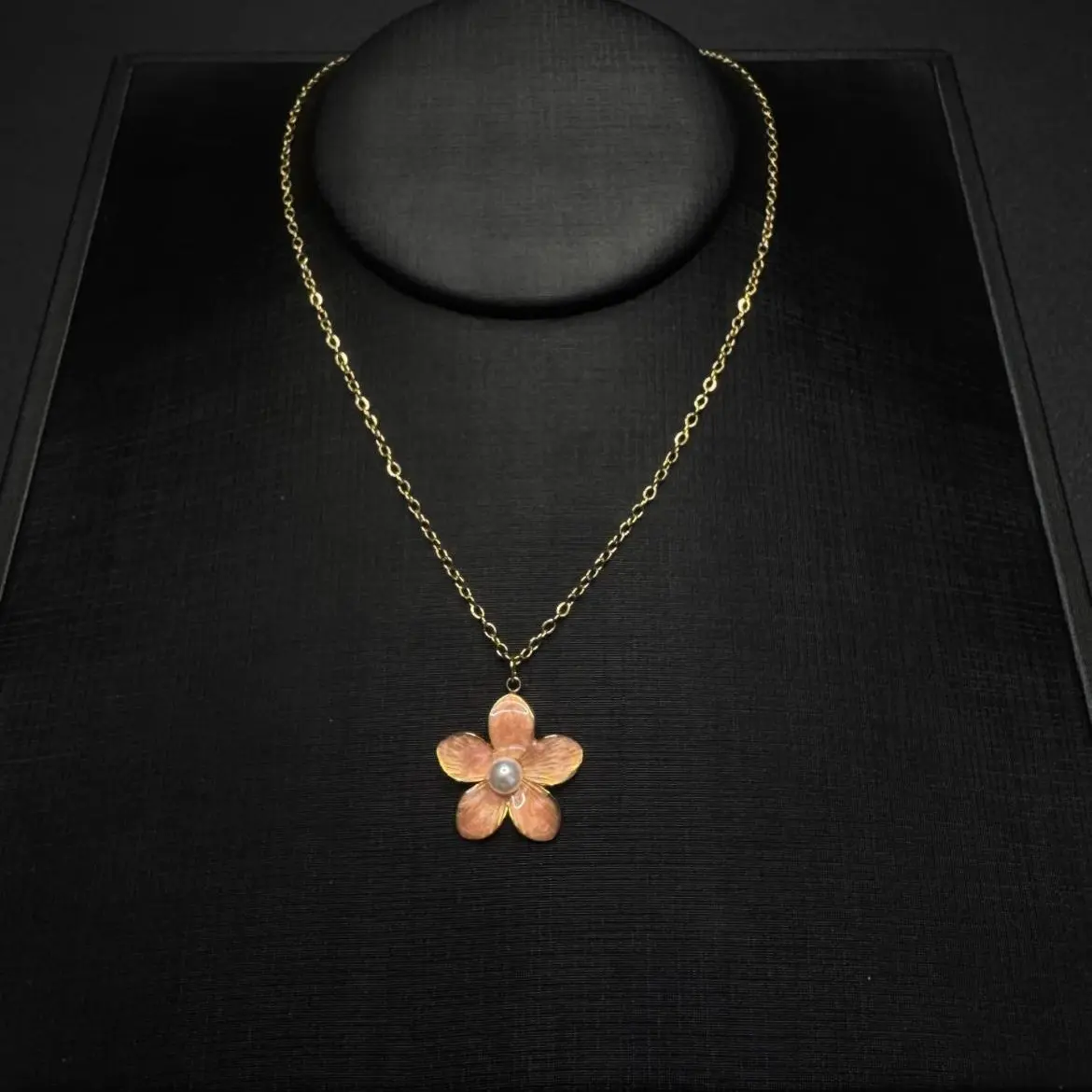 Ferrberty Pearl Cherry Blossom NecklacePink Green & White Pearls Hand Painted Enamel Cherries Antique Gold Plated Pastel Elegant Jewelry All Occasion Gift for Her Perfect for Birthdays Mother's Day Christmas