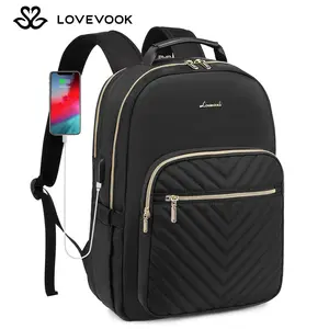LOVEVOOK Laptop Backpack with USB Port,Quilted Casual Work Bags for Women with Laptop Compartment, Daypack College Business Teacher Computer Bag Travel Bags Laptop bag Carry on Backpack
