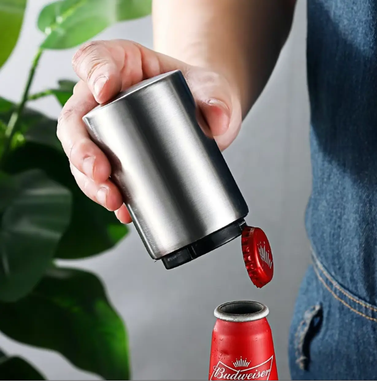 Premium Automatic Beer Bottle Opener (StainlessSteel), Magnetic Automatic Stainless Steel Push Down Opener, No Cap Can Escape, Quick Open Capfor Kitchen Home Bar Restaurant Household Utensils Bottle cap opener Kitchenware Modern, drink tools