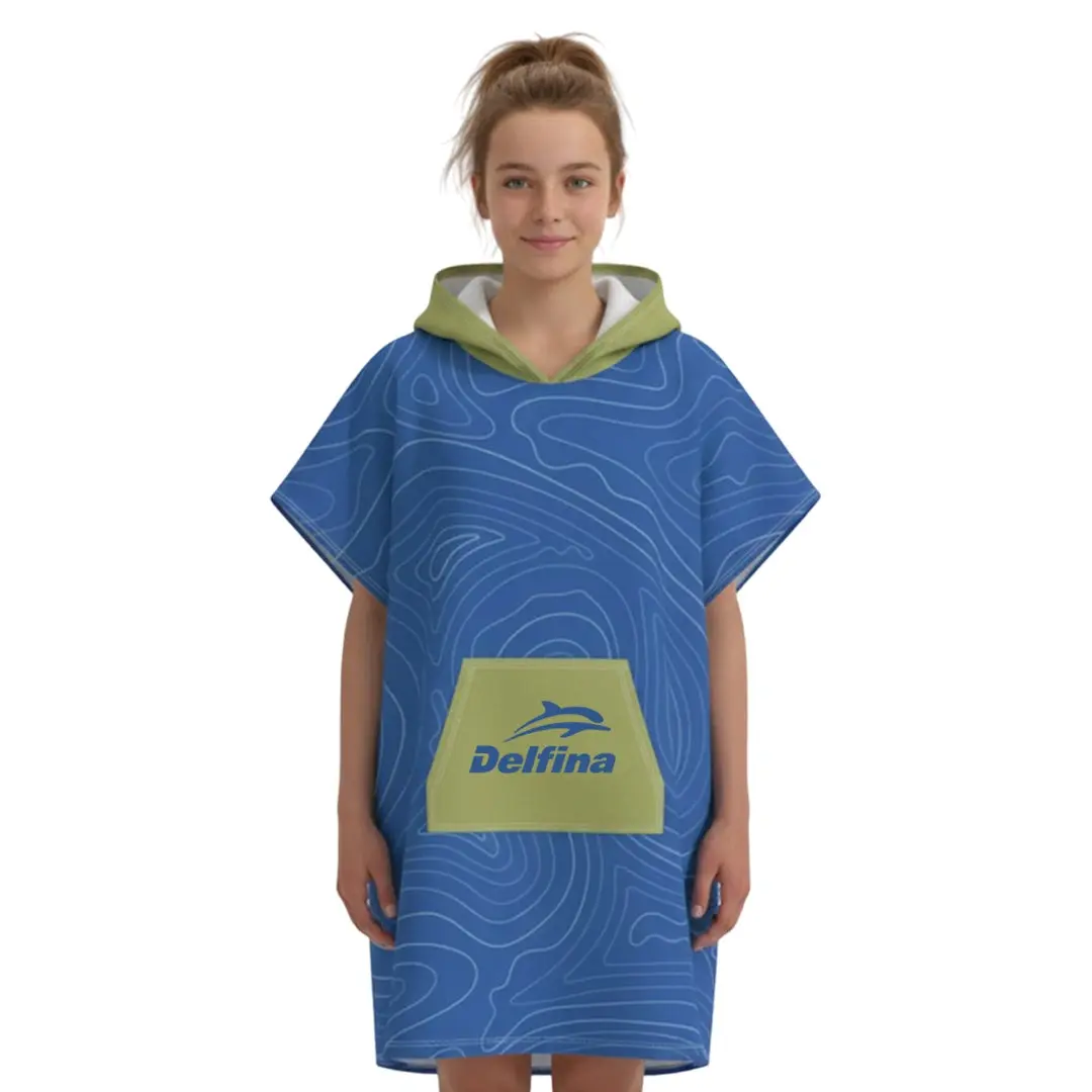 Delfina Athletics Blue Swirl Hooded Poncho Towel for Kids & Adults Quick-Dry Microfiber Absorbs Moisture Lightweight Packable Ideal for Poolside Beach & Post-Shower Use