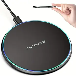 Ultra-Thin 15w Fast Wireless Charging Pad with LED Light, Portable Phone Charger for iPhone Samsung Android, Ideal Gift for Office Use