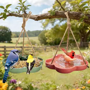 Kingsyard Hanging Bird Bath & Feeder | 9" Vintage Bird Tray for Backyard Nature Watching | Heavy Ceramic-Style Water Bowl for Wild Birds