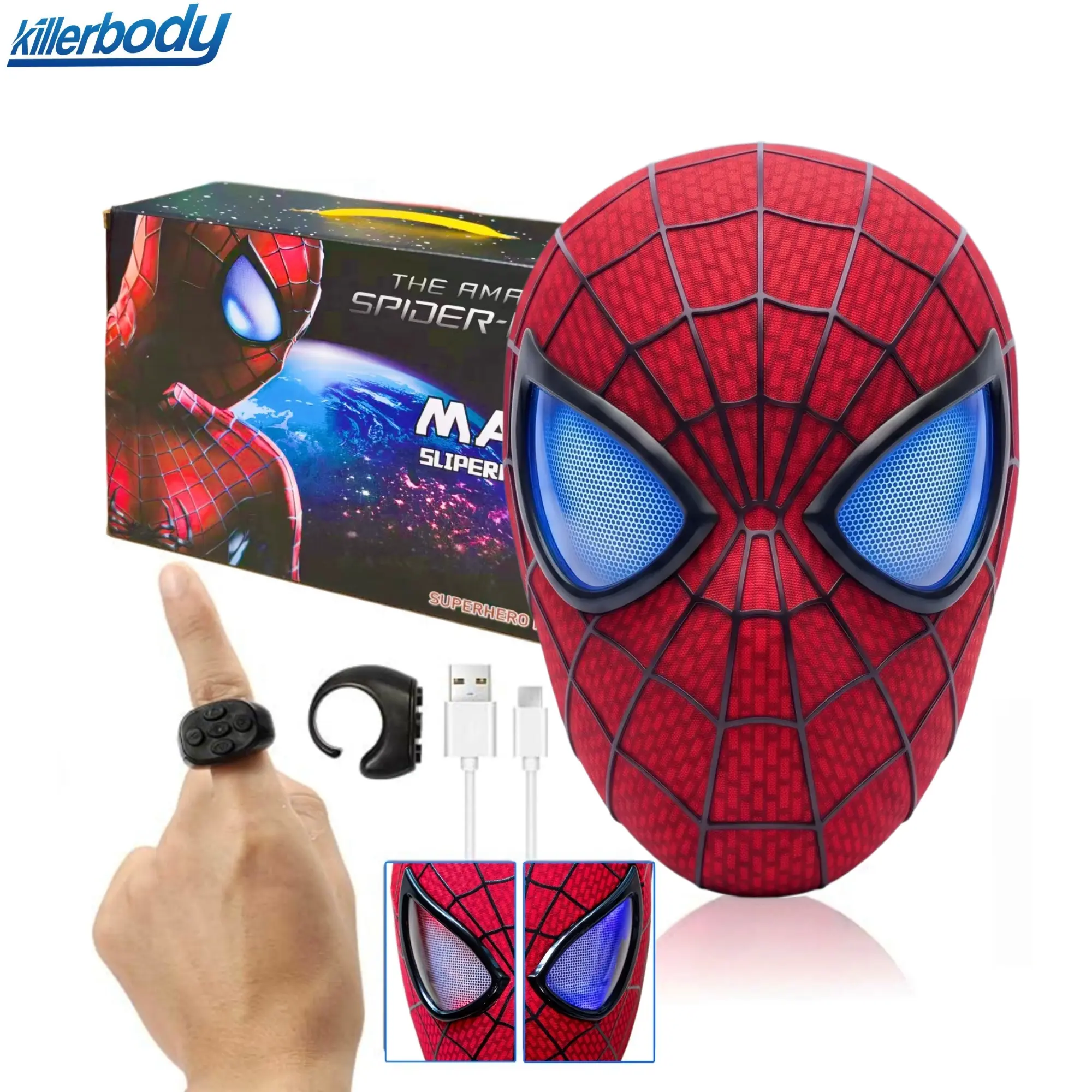 Killerbody 1:1 Wearable Remote Control Spiderman Mask, available in multiple version, Coolest Gift for Cosplay, Christmas, Halloween and Birthday