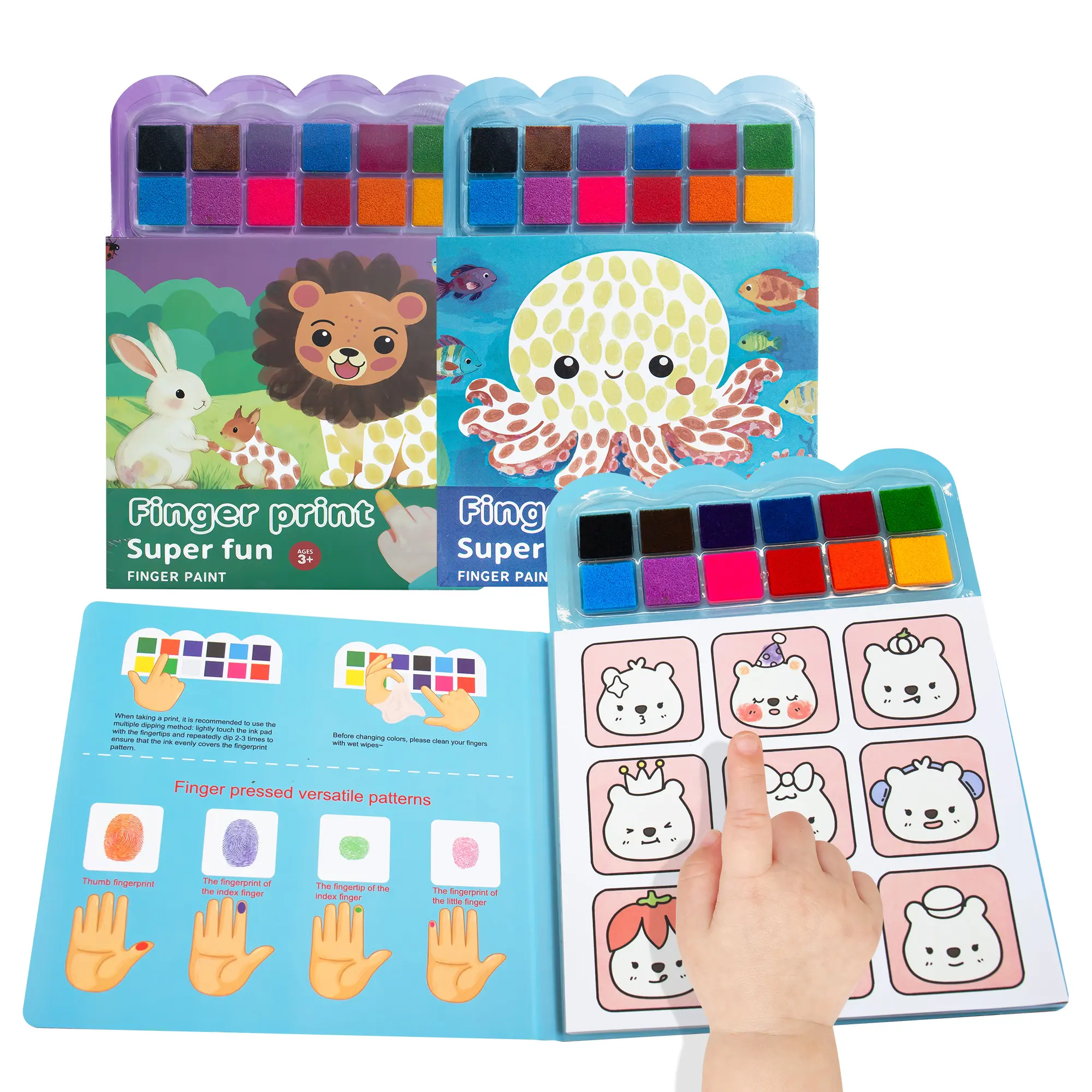 Leven Portable Toddler Finger Painting Books 2-Pack - Washable, Non-Toxic Ink Art Craft Kit with Thick Paper, Flat-Lay Design, Guided Fingerprint Pages for 3-5 Year Olds Learning, Travel & Home Use, Toddlers, Avoid Contact With Fabric