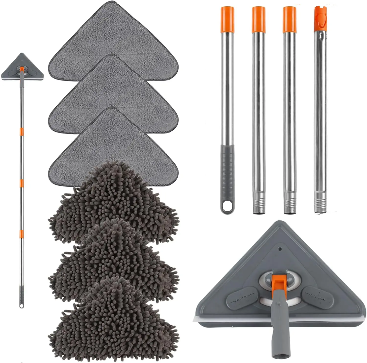 360° Rotatable Triangle Spin Mop Set with Bucket, Telescopic Stainless Steel Handle, Reusable Chenille Pads, Dry-Wet Multi-Surface Home Cleaning Tool for Floors, Bathrooms