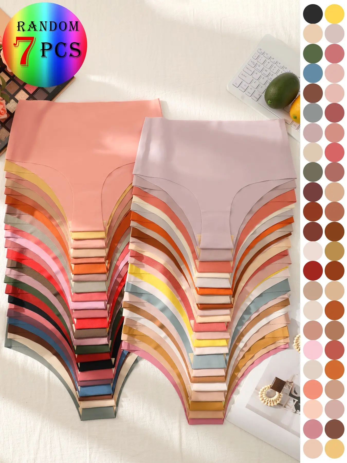 Women's High Waist Seamless Briefs, Comfortable Daily Wear, Slim-Fitting Sexy Panties, Plain Pattern, All Seasons, 3/5/7-Piece Set