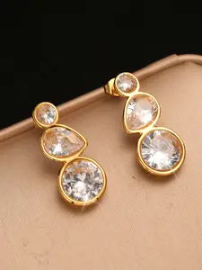 1Pair New Stainless Steel Sparkling Zircon Crystal Dangle Earrings For Women Fashion Ear Stud Waterproof Jewelry Gift