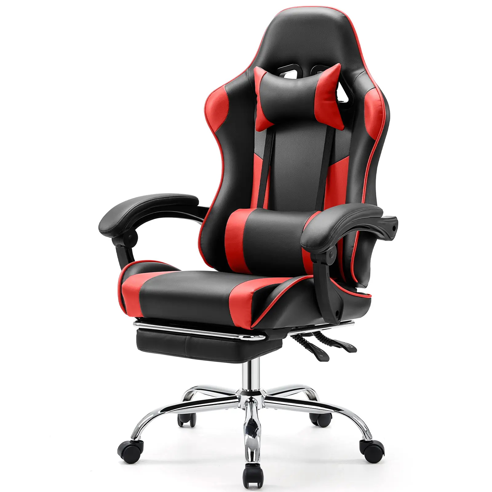Ergonomic Gaming Office Chair - PU Leather Recliner with Footrest, Headrest, Fixed Up Armrest, Height Adjustability and 360° Swivel