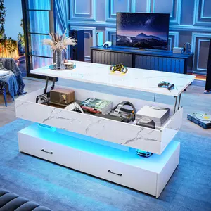 Sedeta 47.2x19.7in Marble Coffee Table - Sturdy Metal-Wood Indoor Apartment Furniture, 2 Drawers, Storage, Power Outlet, LED Light, Drawer-Style Convertible Table for Living Room Decor Sedeta 47.2x19.7in Marble Coffee Table - Sturdy Metal-Wood Indoor Apartment Furniture, 2 Drawers, Storage, Power Outlet, LED Light, Drawer-Style Convertible Table for Living Room Decor