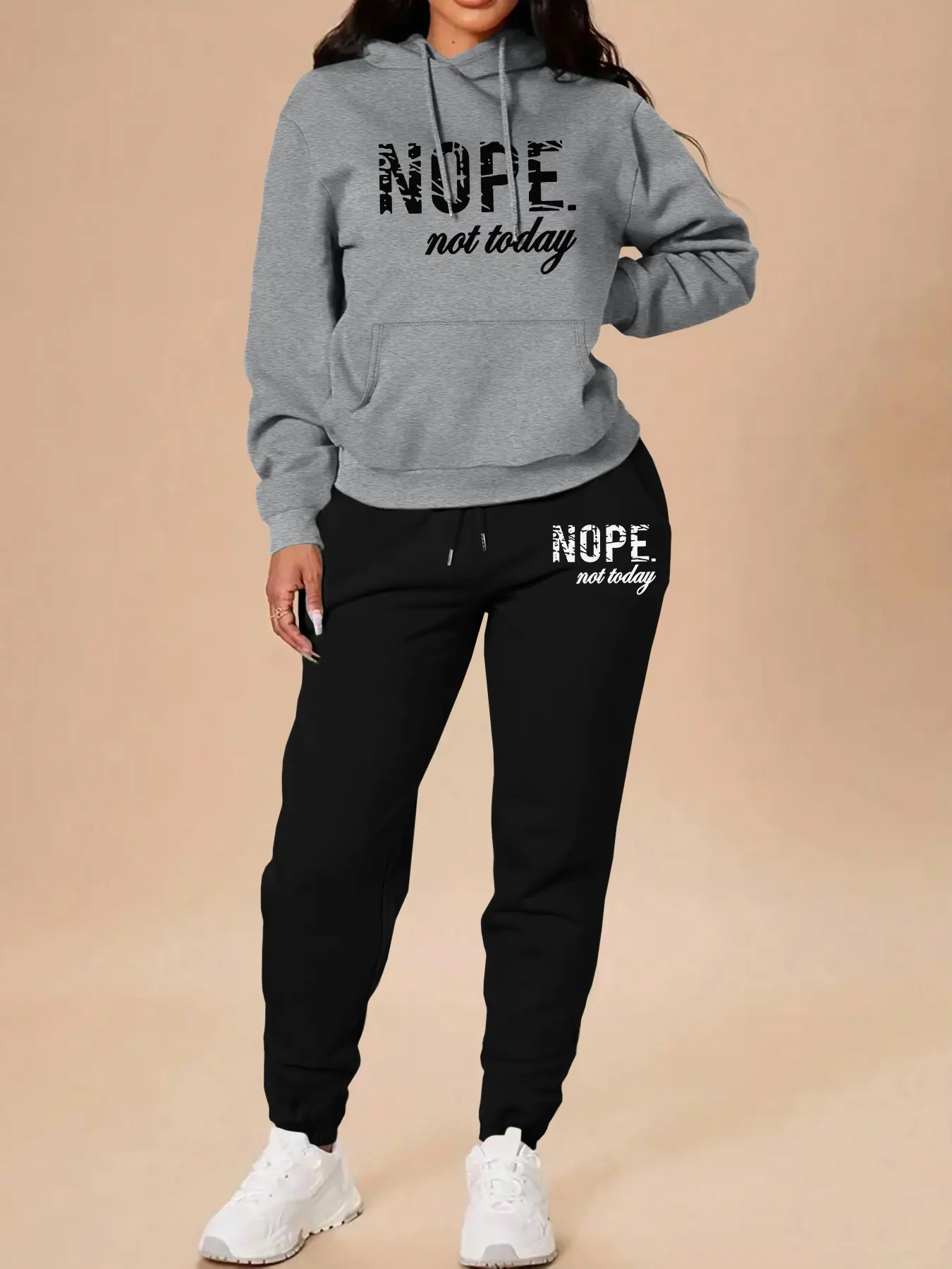 Women's Long Sleeve Hoodie Set with Pockets, Sweatsuit with Pockets, Athleisure Set, Casual Letter Print Sweatshirt & Pants, Fall Winter Fashion, Home & Outdoor Sportswear, Workout Daily Wear