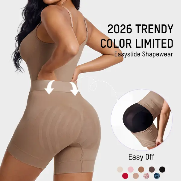 SHECURVE Easyslide Shapewear Bodysuit Tummy Control Butt Lift Full Body Shaper Faja with Back Support & Scrunch Back Open Design for Postpartum Recovery
