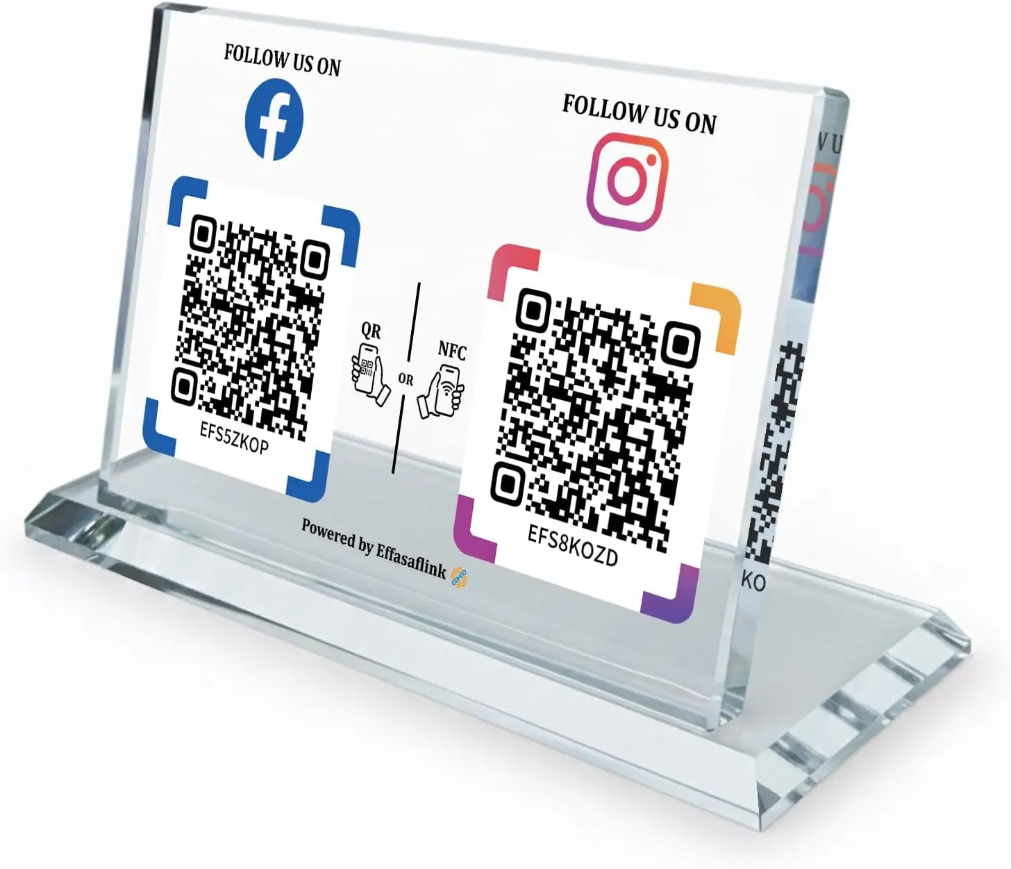 Dual Social Media Crystal Stand with NFC & QR Code - Compatible with Google Review Page & Instagram, Boost Business Reviews & Social Media Following, No App, No Subscription, Lifetime Promotional Desktop Decor for Business