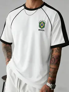 This Retro Brazil Soccer Jersey Tee Is The Only Summer Top You Need 🔥 2026 TikTok Viral Men’s Streetwear, Vintage Brasil National Team Crest Print, Black White Raglan Sleeve, Soft Breathable Material for Hot Days, Loose Oversized Fit for All Body Shapes,