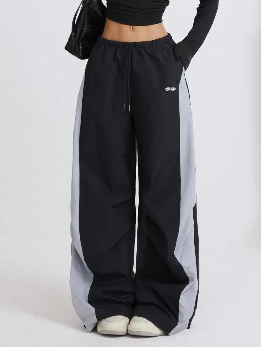 Women Streetwear Parachute Pants Color Block Loose Fit Casual Cargo Pants Trendy Y2K Going Out Outfit