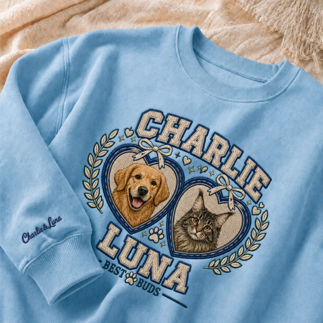 Custom Pet Portrait Embroidered Sweatshirt | Personalized Heart Locket Dog & Cat Crewneck | Dog Mom Gift | Pet Lover Sweatshirt