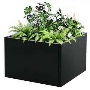 Garvee Metal Garden Planter Boxes and Flower Beds - Durable Rectangular Steel Raised Garden Beds with Drainage Holes, Available in Multiple Sizes, Optional Black Floor Base, Easy Pressure Assembly for Outdoor Use