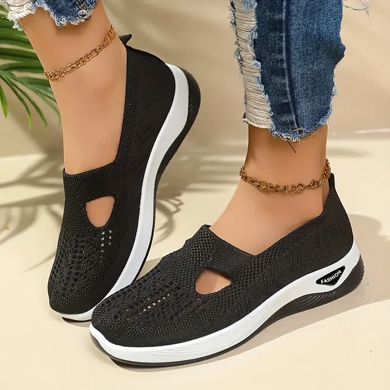 Breathable Hollow Mesh Slip-On Sneakers, Women’s Lightweight Wedge Comfort Walking Shoes