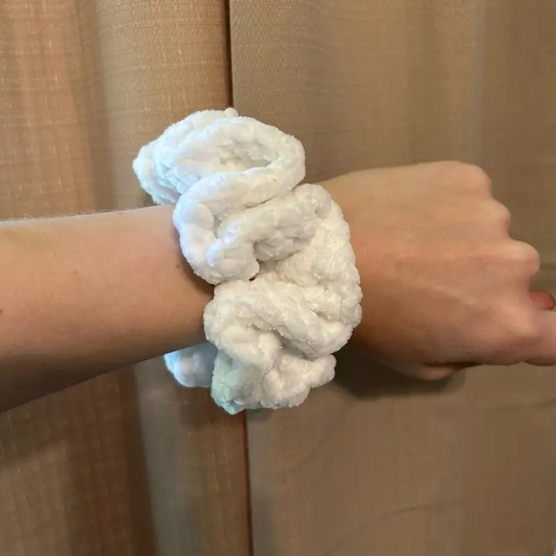 Velvety White Crochet Scrunchie