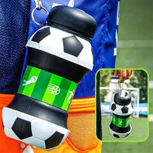 Soccer Fans' Savior! Foldable Silicone Water Bottle, Unique Soccer Texture Design, Leak-Proof Seal, Super Compact When Folded, Easily Fit in Backpack or Pocket