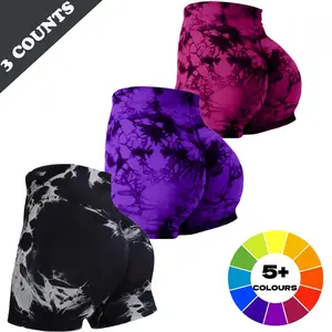 Three - piece set of women's tie - dyed high - waisted shorts that can lift the buttocks, designed for the gym. These are breathable and comfortable sportswear pants suitable for yoga, exercise and running.