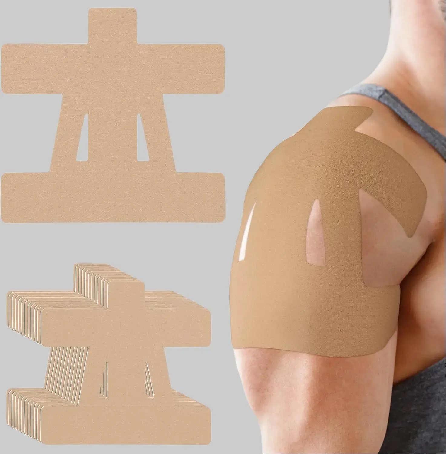 12 Count Kinesiology Tape for Shoulder Pain Relief Pre Cut Sports Waterproof Breathable Enhance Elastic Kinesiology Athletic Tape for Shoulder Support and Muscle Baseball Sports(Beige)