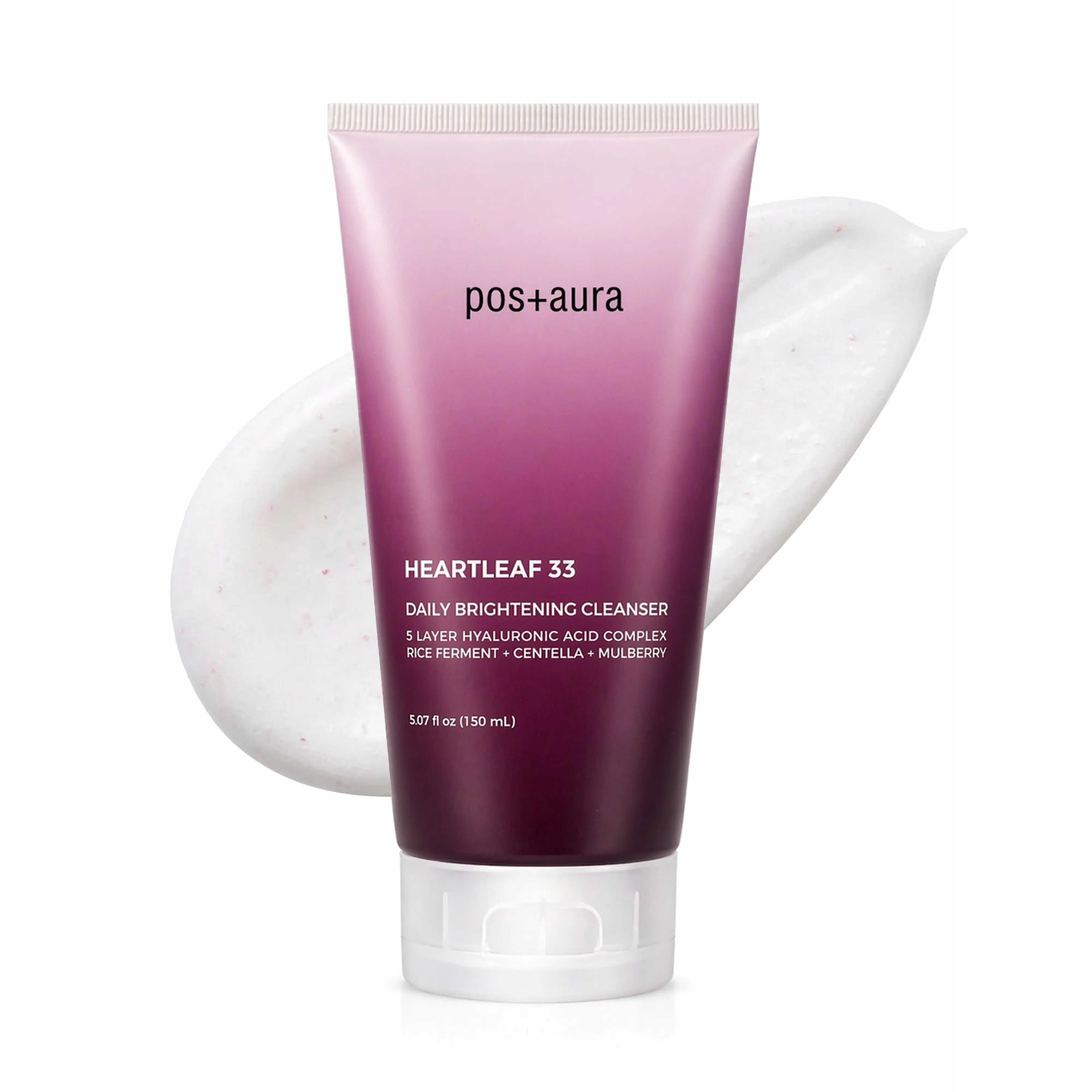 pos+aura Heartleaf 33%, Centella, Mulberry & Rice Ferment Foaming Facial Cleanser – 5X Hyaluronic Acid Hydrating, Refreshing & Brightening Gentle Daily Face Wash for Sensitive & Dry Skin, Soothing K-Beauty Inspired Low-pH Cleanser sohochic