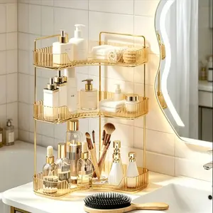 3-Tier Modern ABS Waterproof Corner Bathroom Counter Organizer - Multi-Tray Shower Organizer, Easy-to-Install Home Supply for Makeup & Perfume, Mother's Day Gift