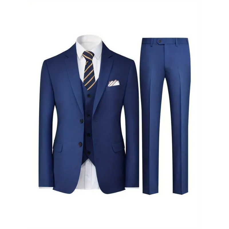 Men'sSolidColorTwo-ButtonBusinessSuitThree-PieceSet,SuitJacket+Vest+Pants Men'sSolidColorTwo-ButtonBusinessSuitThree-PieceSet,SuitJacket+Vest+Pants