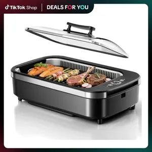Kismile Smokeless Indoor Grill, 1500W Electric Indoor Grill for Korean BBQ with 6-Level Temp Control, Removable Glass Lid, Non-Stick Grill Plate, Turbo Smoke Extractor, Auto Shut Off & Dishwasher Safe