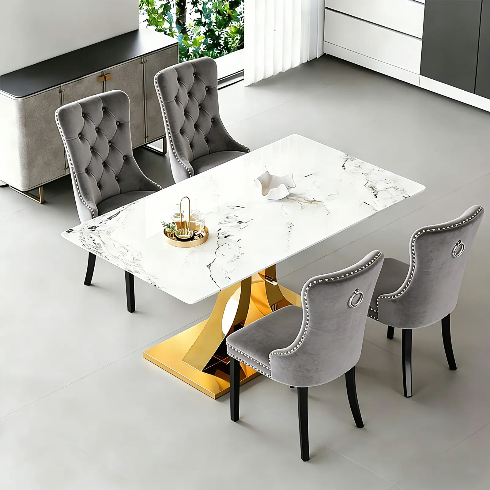 1 Table+4 Gray Solid Wood Leg Chairs