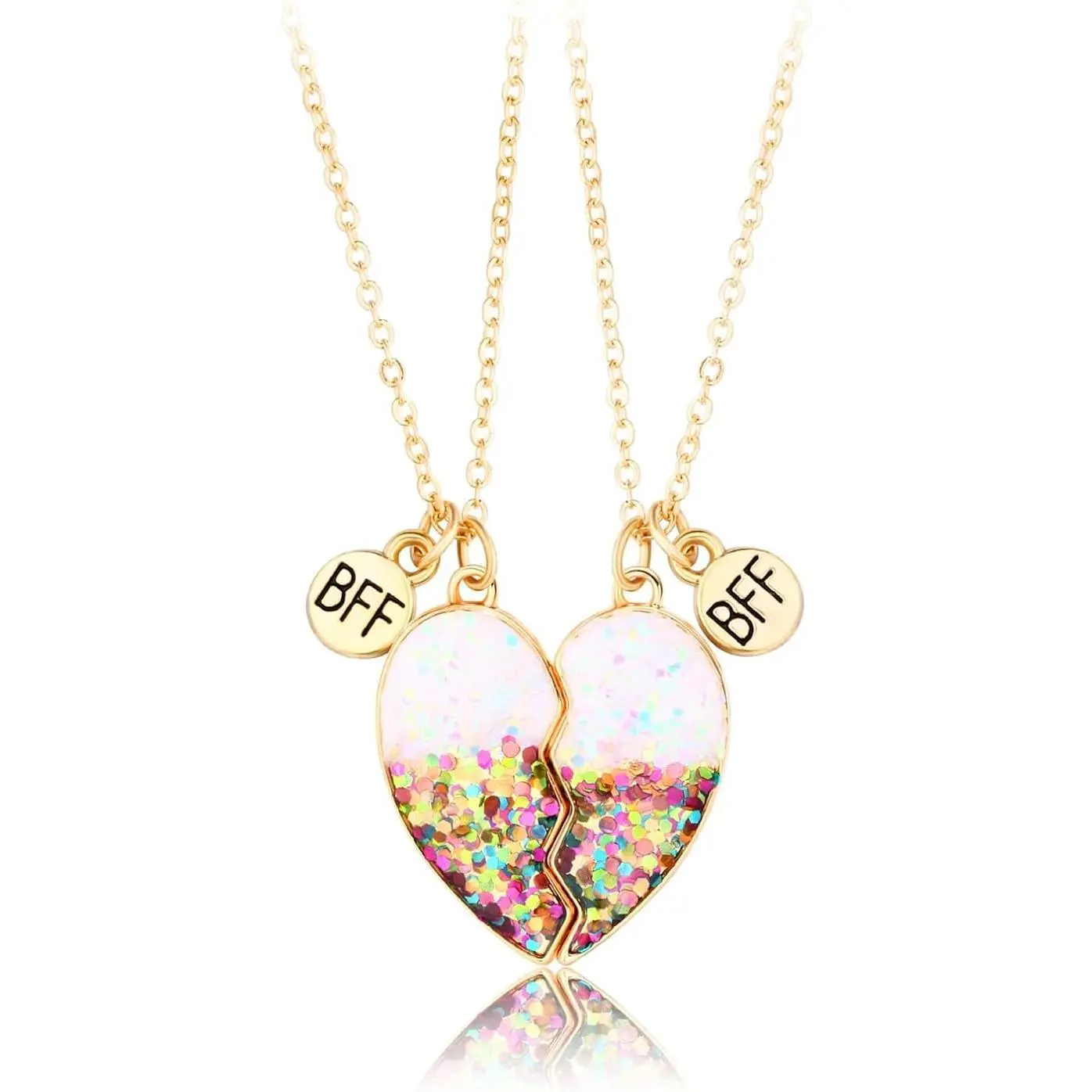 Virelyn B Friendship Necklace Set for 2 - Best Friend BFF Necklaces, Matching Heart Jewelry for Women & Girls, Best Friend Gift Set
