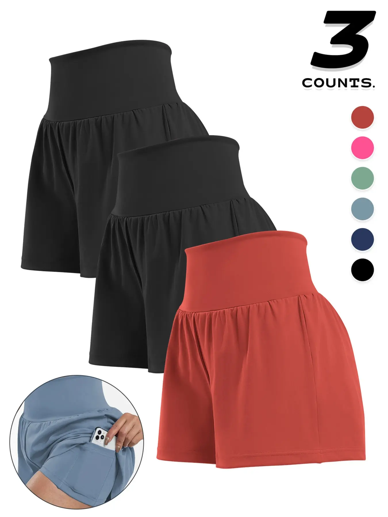 Women's High-Waisted Yoga Workout Shorts with Pockets, Breathable Quick-Dry Athletic Sports Pants, Invisible Pocket Design, Ideal for Outdoor Fitness & Training
