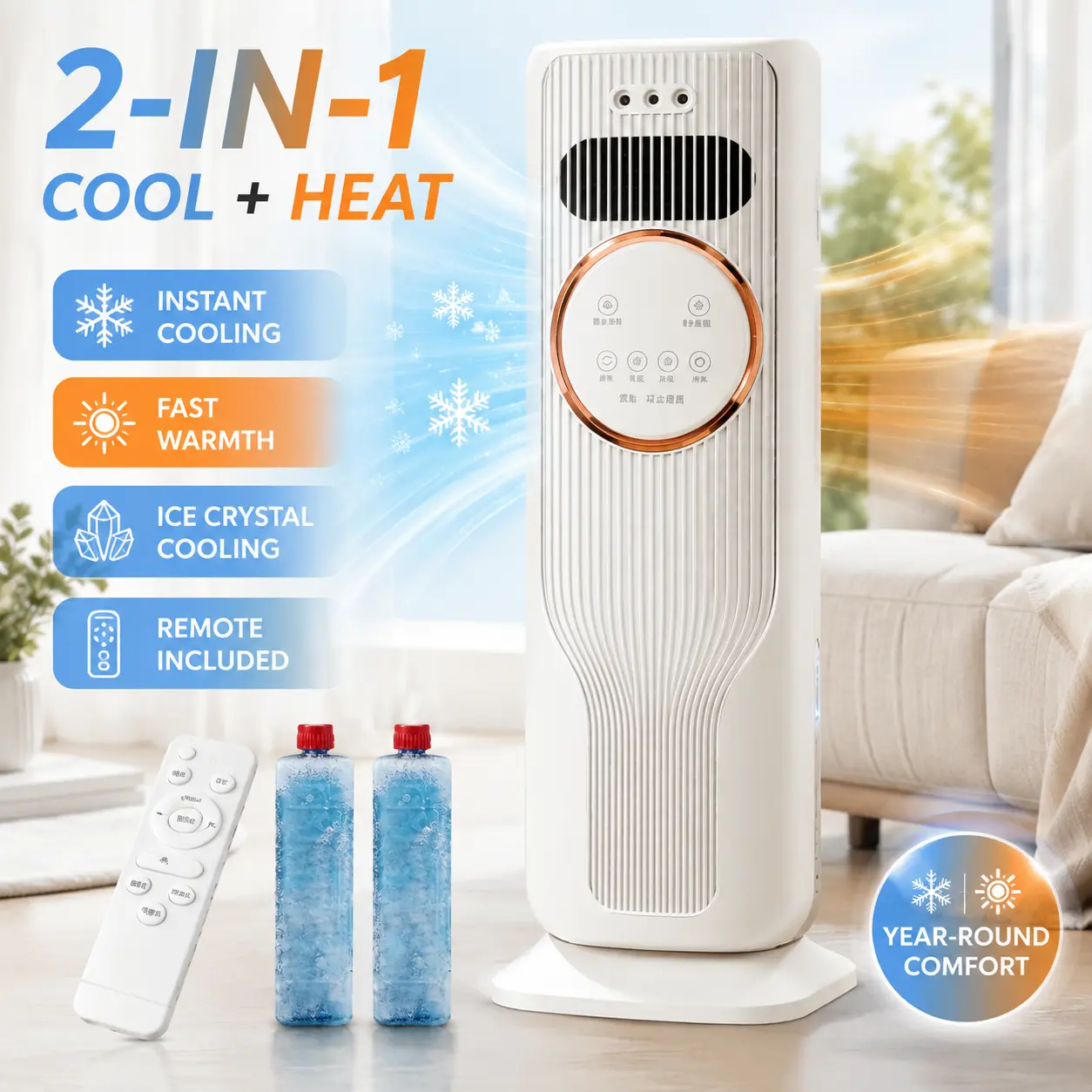 2026 New 2-in-1 Air Cooler-Heater with Ice Crystal Mist Humidifier Fan, 2 Reusable Ice Packs, Rechargeable Clip-On Handheld  Unit for Bedroom, Office, Camping (Cooling/Heating Multifunctional Household Appliance), Bedroom Users Handheld Cooling Fa