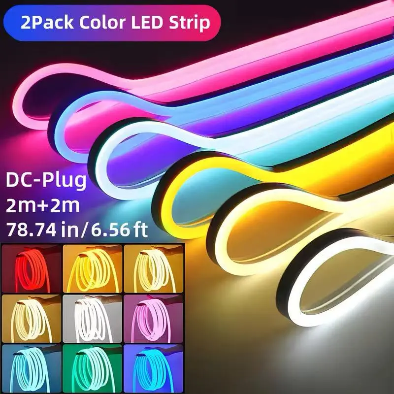 Colorful LED Strip Lights - Flexible DC-Powered Neon Strips in 16 Vibrant Colors, 0.98in Wide, Perfect for Christmas Decor, Mirrors, Ceilings, Kitchens & Cabinets, Ceiling Decoration | Vibrant LED Strips | Silicone LED Strip, Neon Signs for Wall Decor Led