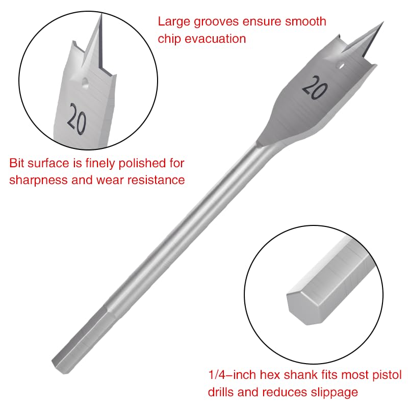 Spade Drill Bit Set Paddle Flat Bits, Hex Shank Quick Change Drill Bit Set for Woodworking, Flat Hole Cutter, Wood Drill Bit, 6pcs