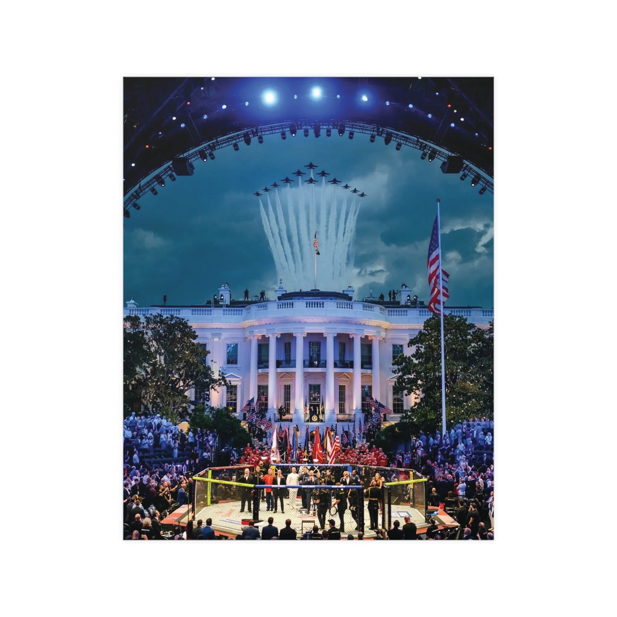 White House Flyover MMA Vertical Matte Poster - Frame Not Included - Fight Night - Freedom 250 - USA - Flag - Gift for Men and Women