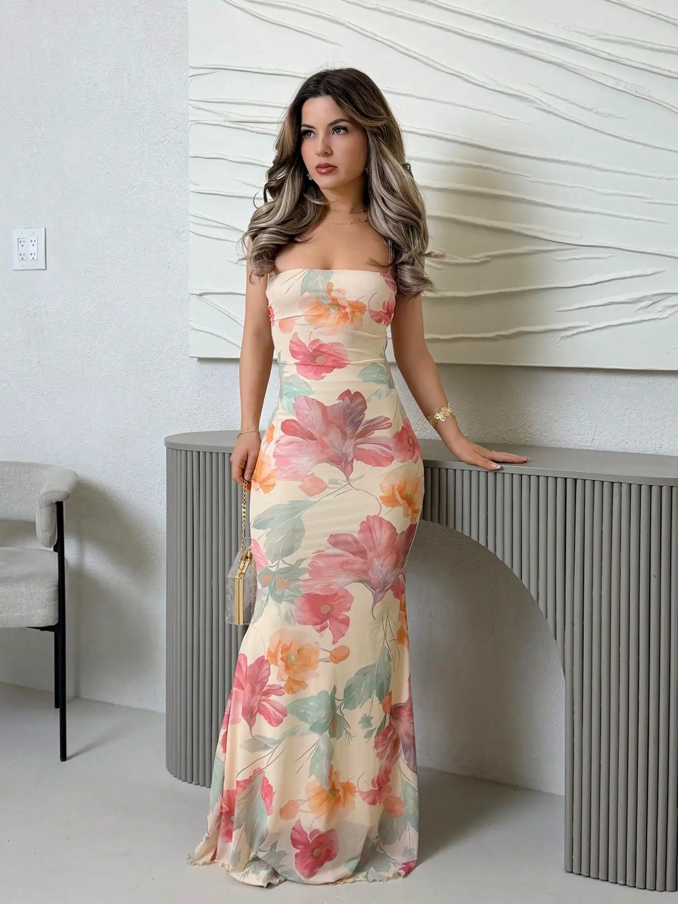 Elegant All Over Floral Print Backless Sleeveless Dress for Women, Summer Beachwear, Boho Style, Ideal for Tropical Vacation, Wedding Guest Dress, Party Dress, Boho Wedding Dresses