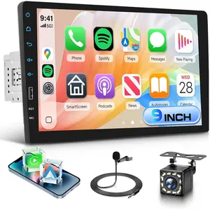Rimoody 9-Inch Single Din Car Radio Stereo - Car Audio with Wireless CarPlay, Android Auto, Touchscreen, Bluetooth, FM, EQ, USB, SWC, MIC, Mirror Link, Backup Camera Support (Father's Day Gift)