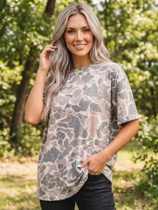 Women's Multicolour Camouflage Print Preppy Fashion Tunic Tee