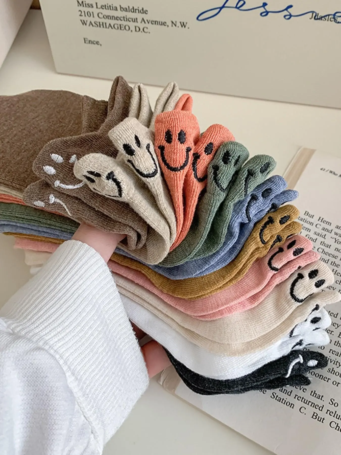 Women's Casual Socks Set, Drawstring Smiley Embroidered Cute Boat Socks, Low-Cut Trendy Short Socks, Spring Summer Fashion Comfortable Breathable, Soft Socks