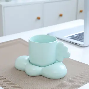 Cloud-Shaped Ceramic Cup & Saucer Set — 320ml Cute 3D Cloud-Handle Coffee Mug | Soft & Charming Teacup | Aesthetic Office Desk Decor | Gift for Her
