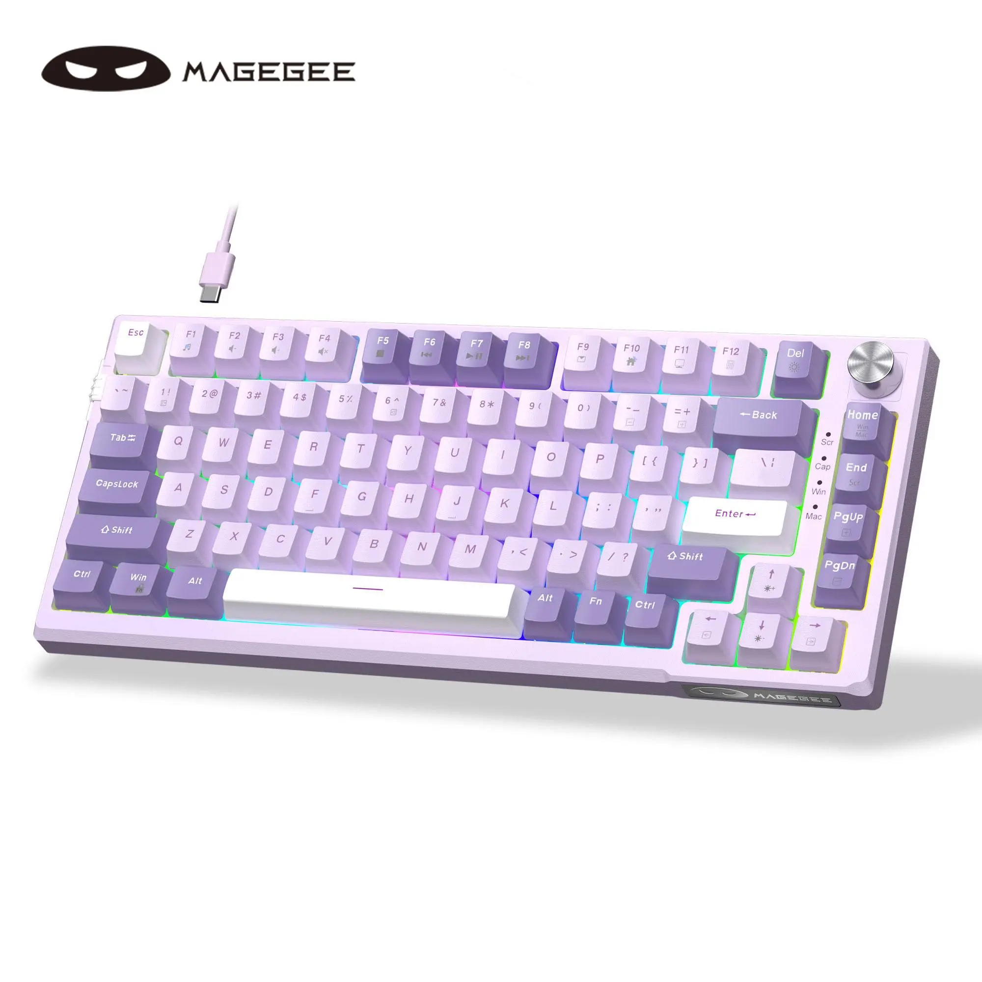 MageGee SKY81 75% Mechanical Gaming Keyboard - Gasket Hot Swappable Wired Creamy Model with 5-Layer Sound Dampening, Knob Control, RGB Backlit, NKRO for Win/Mac (Keyboards for Gaming), Creamy Keyboard