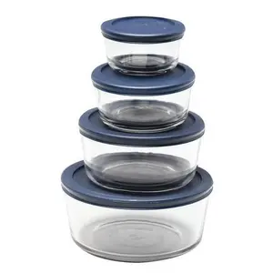 Glass Food Storage Containers with Lids - 8 Piece Set, Includes 1 Cup Round Container, 4 Cup Round Container, 7 Cup Round Container, BPA-Free Lids