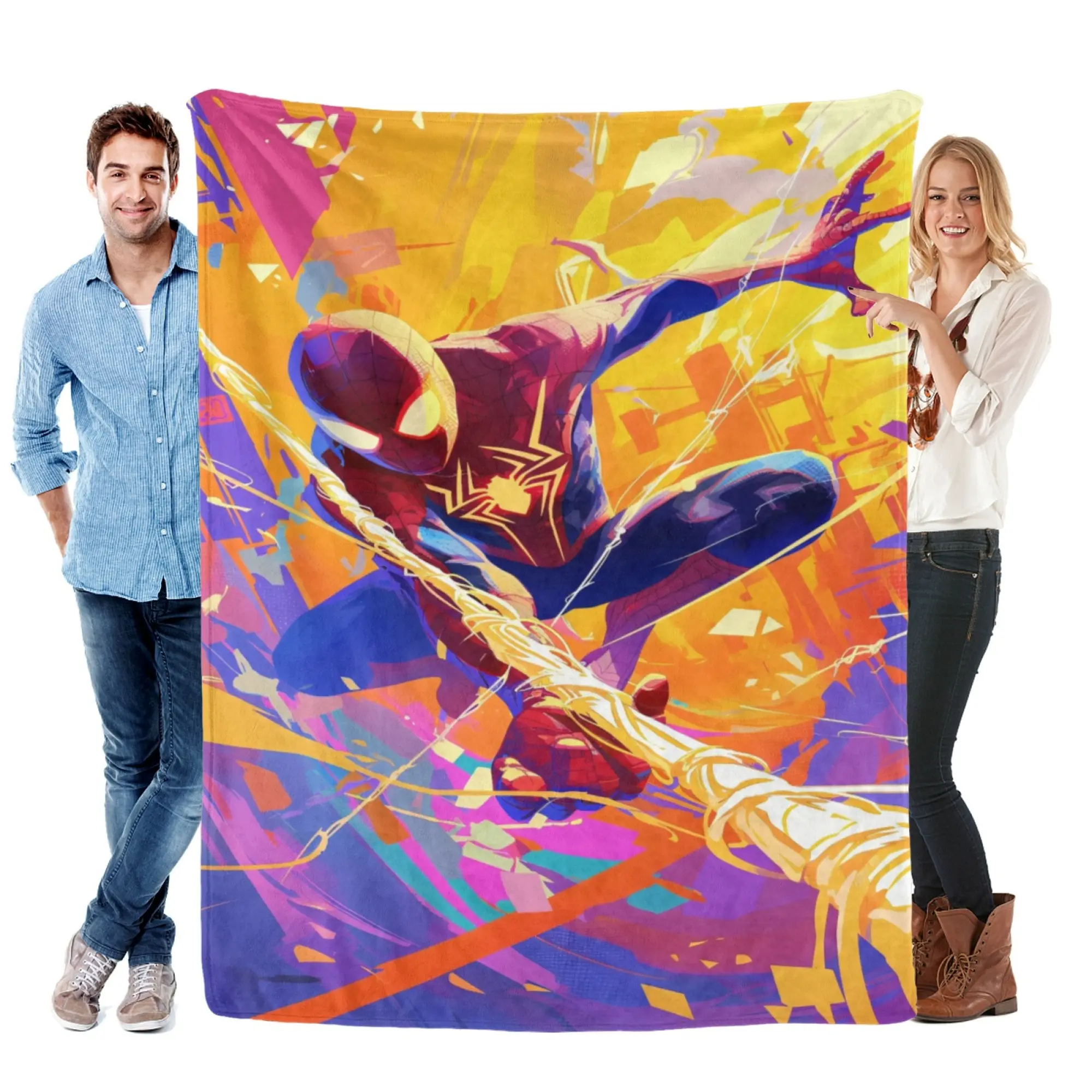 [SummerVibes] MARVEL CLASSIC Spider-Man Soft Flannel Blanket, Vibrant Colorful Pop Art 2D Print for Home, Couch & Bedroom Decor